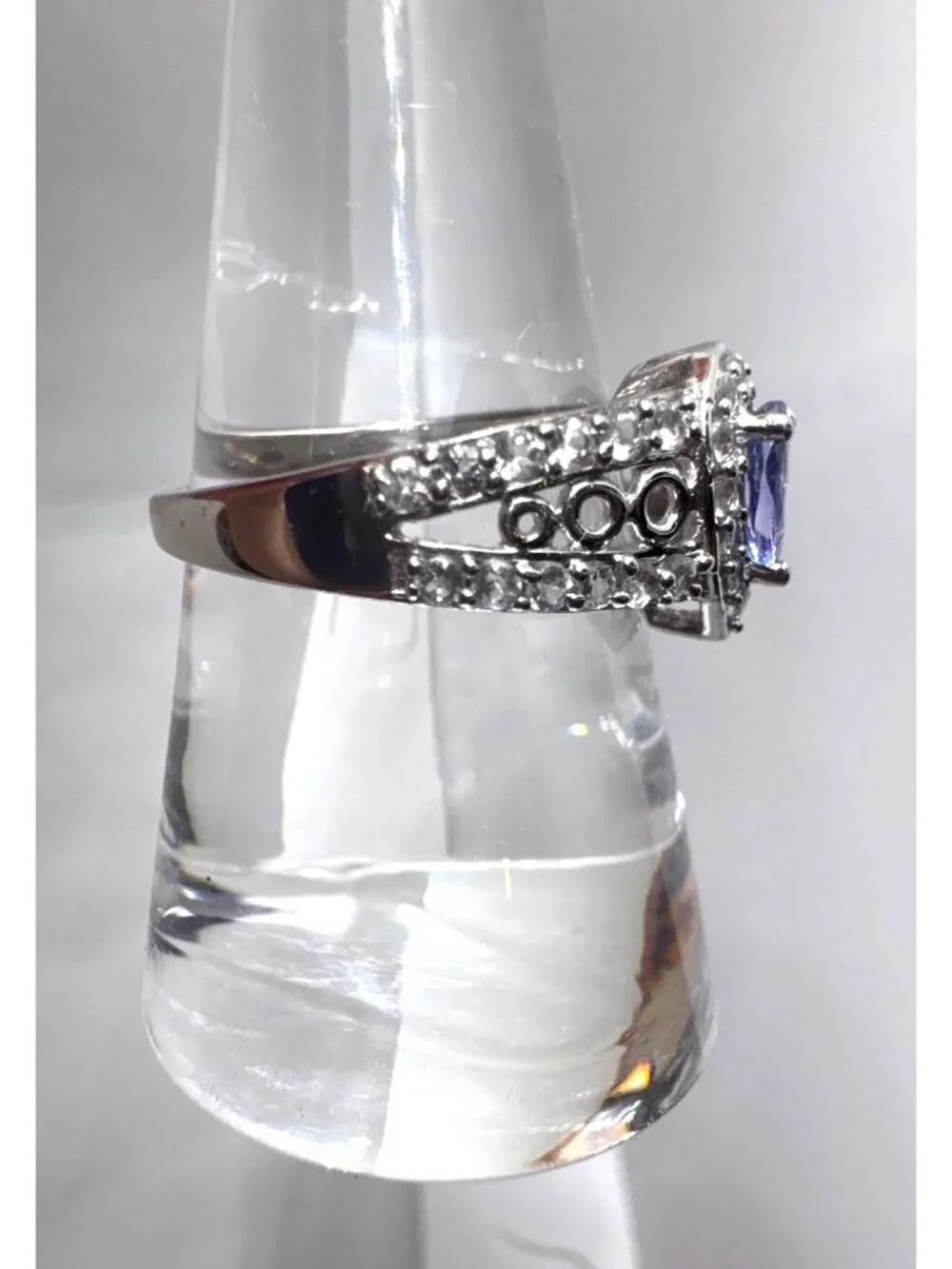 Tanzanite White Topaz Ring 925 Sterling Silver India Pear Halo Size 8 Art Deco